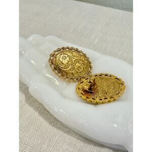 Vintage Gold Tone Floral Repoussé Post Earrings